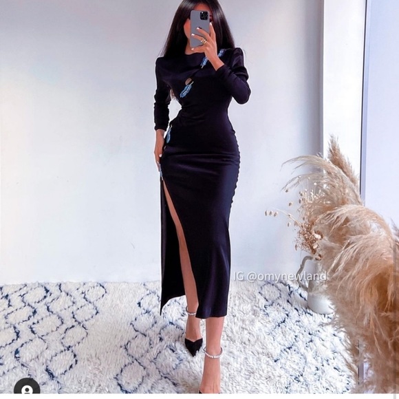 NWT ZARA Leaf Satin Effect Dress Black S Blogger’s Favorite - Picture 5 of 9